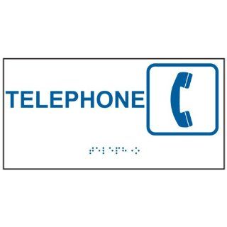 ADA Telephone With Symbol Braille Sign RSME 590 SYM BLUonWHT : Business And Store Signs : Office Products