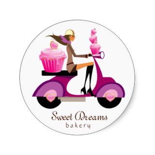 Bakery Stickers Pink Cupcake Scooter Girl