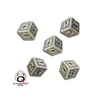 Toy / Game Q Workshop: 5 Dice Set   Carved Elvish / Elven D6 / Die (White & Black) W/ Beautiful & Unique Design: Toys & Games