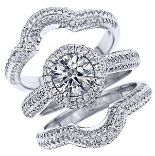 GIA Certified 3.55 Carat G Color SI 1 Clarity Natural Round Fair Cut Diamond Bridal Engagement Ring Set 18k White Gold: Jewelry