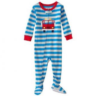 Carter's Baby Boys One Piece Cotton Knit "Striped Fire Truck" Footed Sleeper Pajamas (12 Months) Clothing