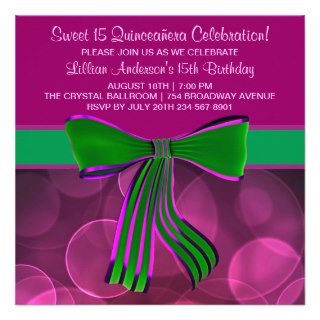 Hot Pink Bubbles Sweet 15 Quinceanera Personalized Announcements