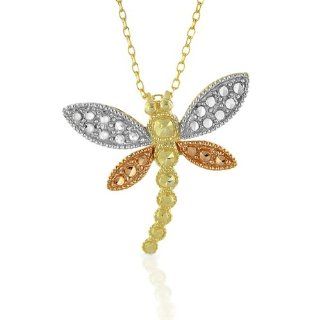 10K Yellow, Rose and White Gold Dragonfly Pendant/Necklace with 18" Chain: Jewelry