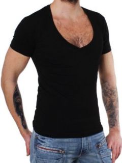 Rerock Herren T Shirt mit tiefem V Ausschnitt INSIGHT schwarz slimfit 221 1315: Bekleidung