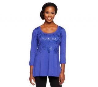 LOGO by Lori Goldstein 3/4 Sleeve Knit Top with Embellishment —