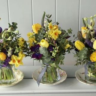 trio of 'country waft' jam jar posies by the artisan dried flower company