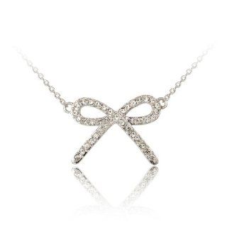 Fashion Plaza Silver Tone Bowknot with Clear Swarovski Crystal Pendant Necklace Chain N256 Jewelry