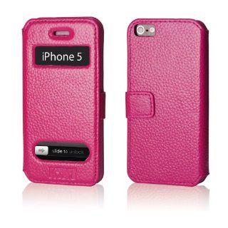 EC TECHNOLOGY Genuine Handmade Magenta Colour Leather Magnetic Flip Case Cover Protector Skin For iPhone 5 IOS 6: Cell Phones & Accessories