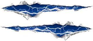 Ripped / Torn Metal Look Decals With Blue Lightning Strike: Automotive