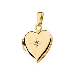 14k Yellow Gold Heart Shaped Locket With Diamond 11.25x1mm   JewelryWeb: Jewelry