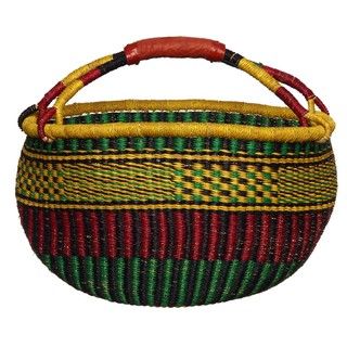 Grass and Leather Grape Oblong Basket (Ghana) Baskets & Bowls