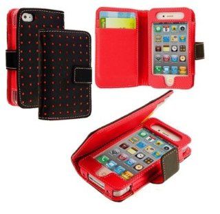 Afay RED for Iphone 4 4s Polka Dots Purse Wallet Flip Leather Case Full Cover Card Holder: Cell Phones & Accessories