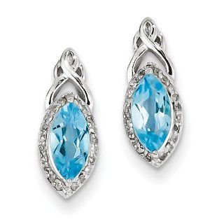 Sterling Silver Diamond & Light Swiss Blue Topaz Post Earrings: Swiss: Jewelry