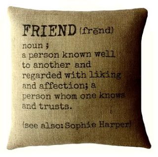personalised 'friend' definition cushion by betsy jarvis