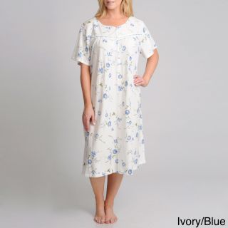La Cera La Cera Womens Plus Size Short Sleeve Floral Printed Gown Blue Size 1X (14W  16W)