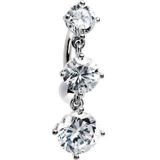 Solid 14k White Gold Top Mount Cz Belly Ring Jewelry