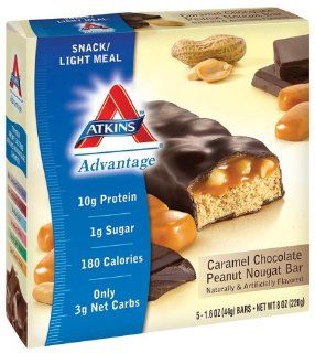 Atkins   Advantage Caramel Chocolate Peanut Nougat Bars, 5 bars: Health & Personal Care