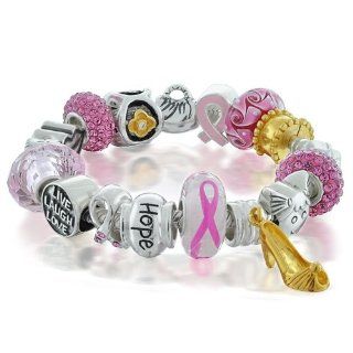Bling Jewelry Pink Ribbon Breast Cancer Awareness Bead Bracelet 925 Fits Pandora: Jewelry