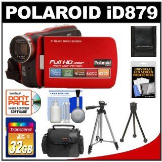 Polaroid iD879 1080p HD Touch Screen Video Camera Camcorder with LED Light (Red) with 32GB Card + Case + Tripods + Accessory Kit : Camera & Photo