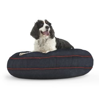 DogSack Round Memory Foam Navy Blue Microsuede/ Red Piping Pet Bed PetSack Other Pet Beds