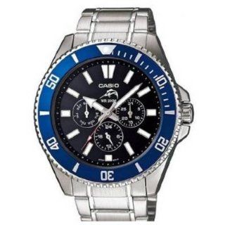 Casio MDV303D 1A2V Mens Stainless Steel Duro Quartz Diver Black Dial Blue Bezel Watch at  Men's Watch store.