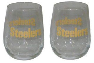 Pittsburgh Steelers NFL Football Set of 2 Curved Beverage Stemless Color Logo Wine Glasses Sports & Outdoors