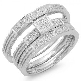 0.20 Carat (ctw) Sterling Silver Round Cut Diamond Men and Women's Micro Pave Engagement Ring Trio Bridal Set 1/5 CT: Jewelry