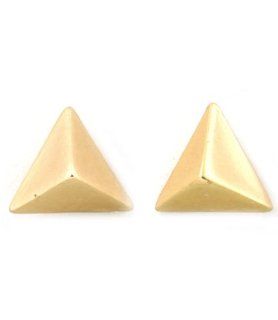 9MM Yellow Gold Triangle Pyramid Shape Stud Earrings, Matte Finish: Jewelry
