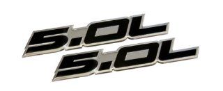 2 x (pair/set) 5.0L Emblems in BLACK Highly Polished Aluminum Silver Chrome Engine Swap Badge for Ford Mustang GT F 150 Boss 302 Coyote Cobra GT500 V8 Crown Vic Victoria Automotive
