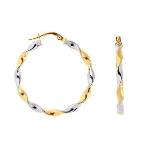 14K Real Yellow White Gold Tubular Twisted Round Hoops Hoop Earrings 3 X 34mm: Jewelry