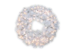 National Tree 30" Wispy Willow Grande White Wreath with Silver Glitter and 100 Velvet Frost White Lights (WOGW1 304 30W)   Christmas Trees