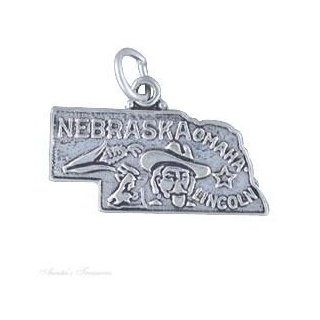 Sterling Silver NEBRASKA State Map Outline Word Charm: Jewelry