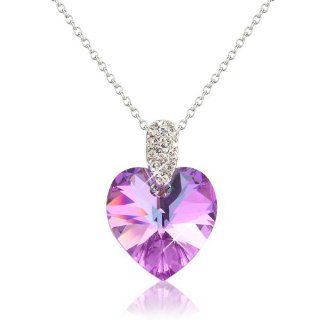 Silver Tone Pretty Pink Purple Heart Necklace and Earring Set with White Crystals   Gift for Her: Jewelry Sets: Jewelry
