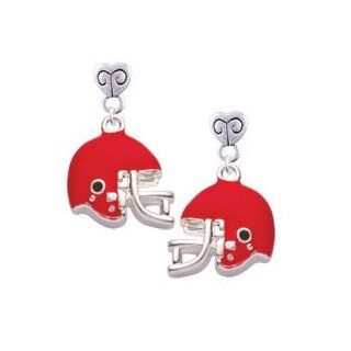 Small Red Football Helmet Silver Scroll Heart Post Earrings: Delight Jewelry: Jewelry