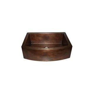 307CK Curved Front Single Bowl SOLID COPPER Apron Front Farm House Sink  Hand Hammered Finish   Apron Front Sink With Drain  