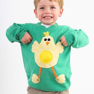 kids squeaky tummy easter chick jumper by woolly babs christmas jumpers
