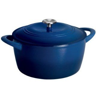 Tramontina 6.5 Quart Covered Enameled Cast Iron Dutch Oven   Blue: Kitchen & Dining