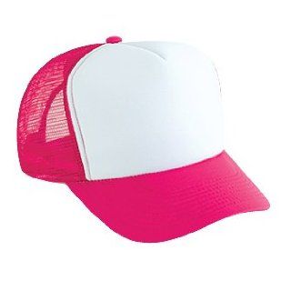 Professional Style Polyester Foam Front High Crown Golf Style Mesh Back Two Tone Adjustable Hat Cap   Hot Pink/White/Hot Pink Clothing