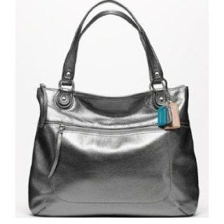 COACH Poppy Leather Glam Tote Silver/Anthracite 19002: Clothing