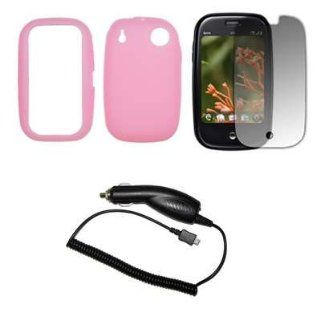 Premium Pink Soft Silicone Gel Skin Cover Case + Crystal Clear LCD Screen Protector + Rapid Car Charger for Palm Pre Cell Phones & Accessories
