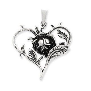 Sterling Silver Antiqued Rose Heart Pendant: Jewelry