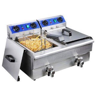 Commercial 20L Electric Dual Deep Fryer w/ Timer and Drain Stainless Steel French Fry: Kitchen & Dining