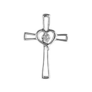 Birthstone Company 14K White Gold Diamond Cross Pendant with 18" Chain: Jewelry
