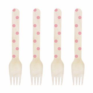 Dress My Cupcake 6.5 Inch Natural Wood Dessert Table Fork, Baby Pink Polka Dots, Case of 1000: Kitchen & Dining