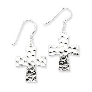 Sterling Silver Hammered Cross Dangle Earrings: Jewelry