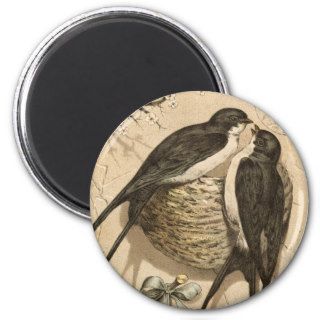 Vintage Black White Cute Love Birds Painting Fridge Magnet