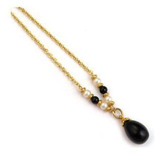 EGG JEWELRY SALE! Black Onyx Faberge Egg Pendant Gold Plated Chain Necklace With 2mm Pearls Made in America, Authentic Reproduction Museum Jewelry, Comes Boxed With History Card: Jewelry