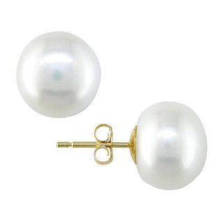14K Yellow Gold 11 12mm Cultured Freshwater Pearl Earrings: Jewelry