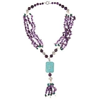 Pearlz Ocean Amethyst, Howlite and Freshwater Pearl Necklace Pearlz Ocean Gemstone Necklaces