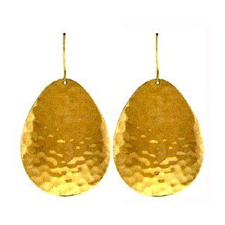 14KT Yellow Gold Hammered Pear Shape Dangle Earrings. The Earring Measure 1 and 3/4" High by 1" Wide.: Jewelry